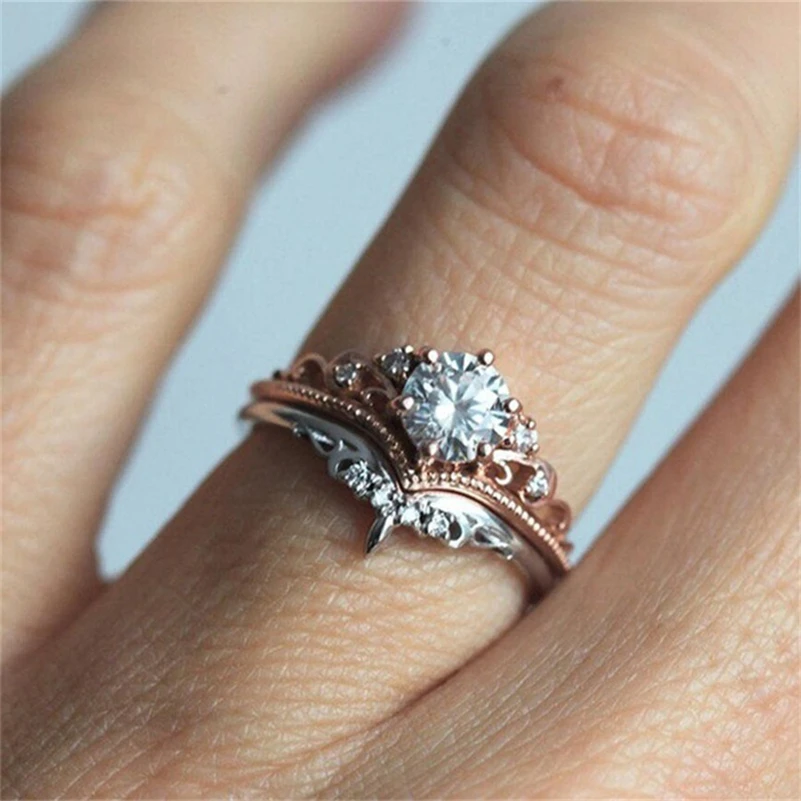 14K Корона из розового золота АЛМАЗНОЕ КОЛЬЦО набор обручальное Anillos Перидот wed