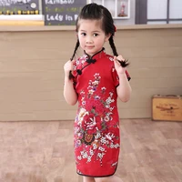 new summer girls dress 2021 new girls clothes chinese style children cheongsam short sleeves flotingwers print dress for 1 12y