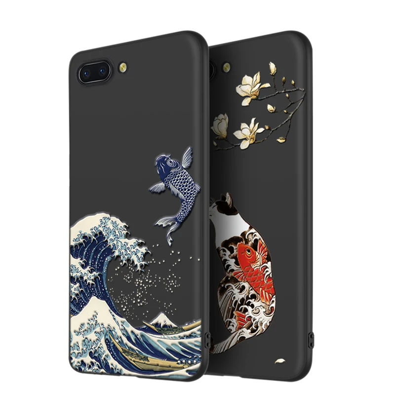 Большой чехол с тиснением для телефона Huawei Honor V20 Play 10 Mate Pro Чехол Kanagawa волны Карп