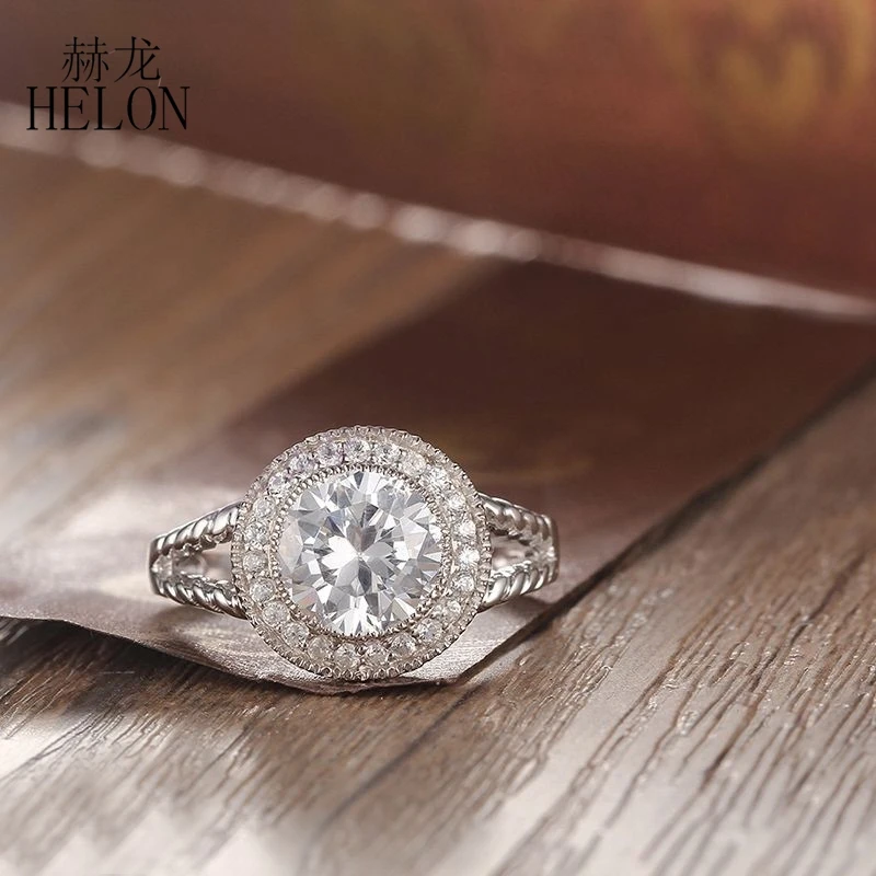 

HELON Solid 14k White Gold Round Cut 3.8CT Natural Topaz and 0.2ct Diamond Engagement Ring Fine Jewely Elegant Unique Women Gift