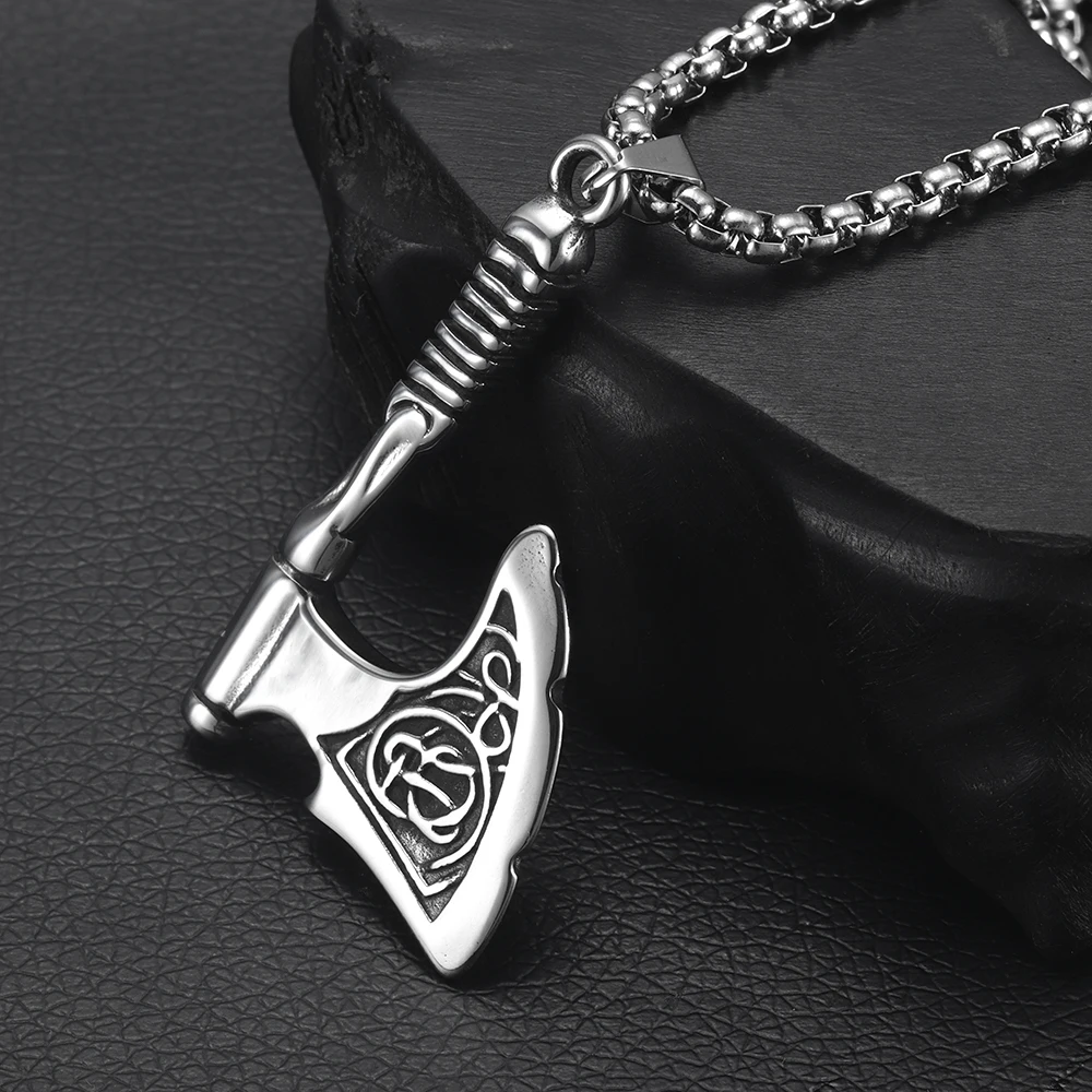 

Viking Broad Axe Pendant Necklace Norse Ornament for Men 316L Stainless Steel Jewelry Men's Long Chain Necklaces Jewellery Gift