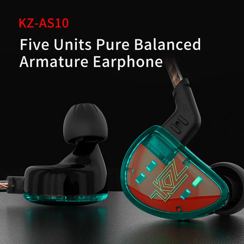 KZ AS10 5BA сбалансированная арматура Hi Fi наушники вкладыши с монитором Спортивная