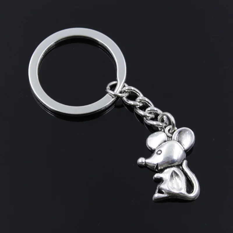 

New Fashion Men 30mm Keychain DIY Metal Holder Chain Vintage Mouse 24x18mm Silver Color Pendant Gift