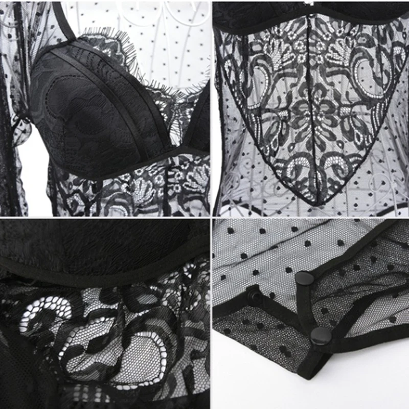 Женский сетчатый кружевной боди прозрачный сексуальный комбинезон с длинным