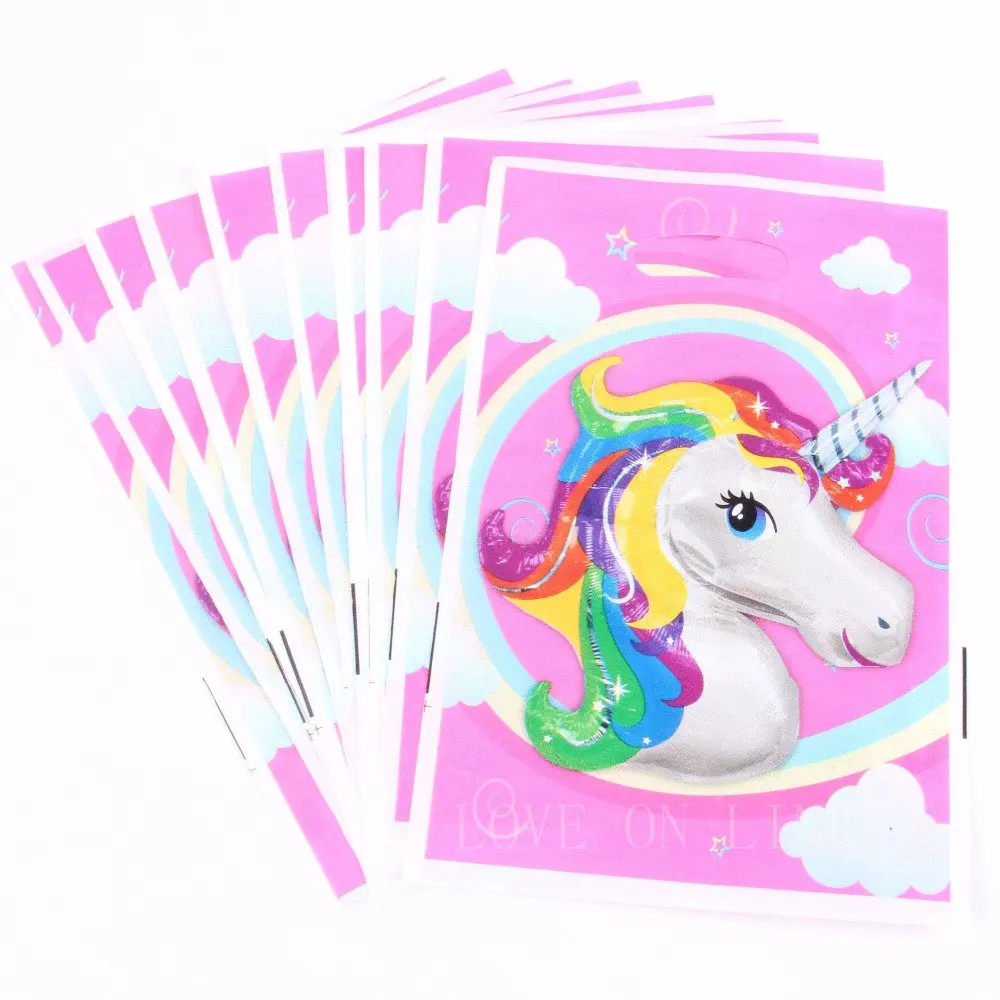 loot bag 10pcs 12 шт. бумажные подарочные пакеты в виде единорога вечерние бумажные пакеты в виде единорога для дня рождения, свадьбы, вечеринки, принадлежности для детского душа, коробка для конфет с наклейкой - Цвет: loot bag 10pcs