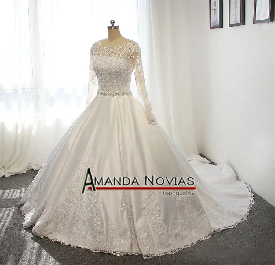 Vestido longo Свадебные платья с кружевными рукавами реальные фотографии от amanda novias