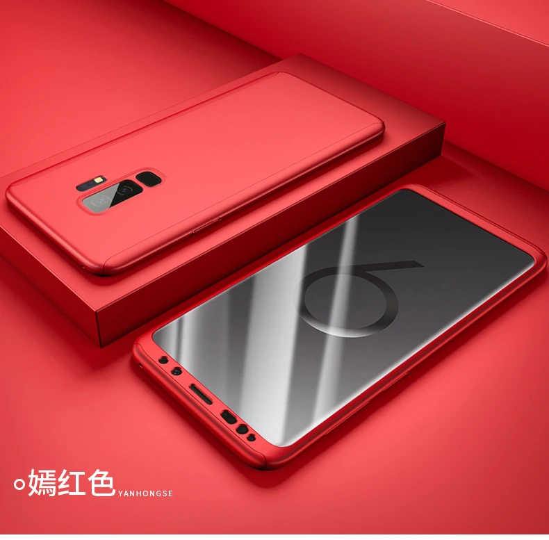 Red 360 градусов Полная защита Чехлы для samsung S8 S9 S10 J4 J6 A6 A8 плюс Примечание 10 Pro A30 A50 A7 крышка с Стекло - Цвет: Red