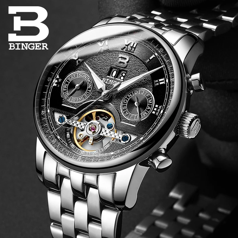 Классические деловые мужские автоматические часы Tourbillon механические с