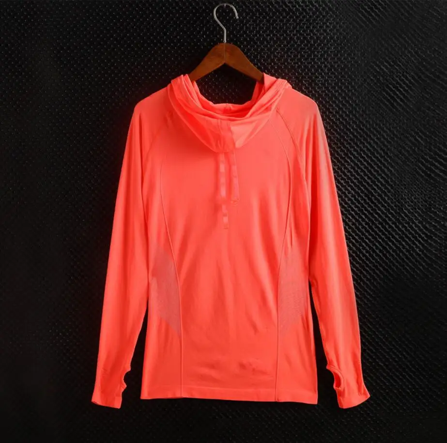 Женская спортивная рубашка с капюшоном дышащая быстросохнущая для йоги фитнеса