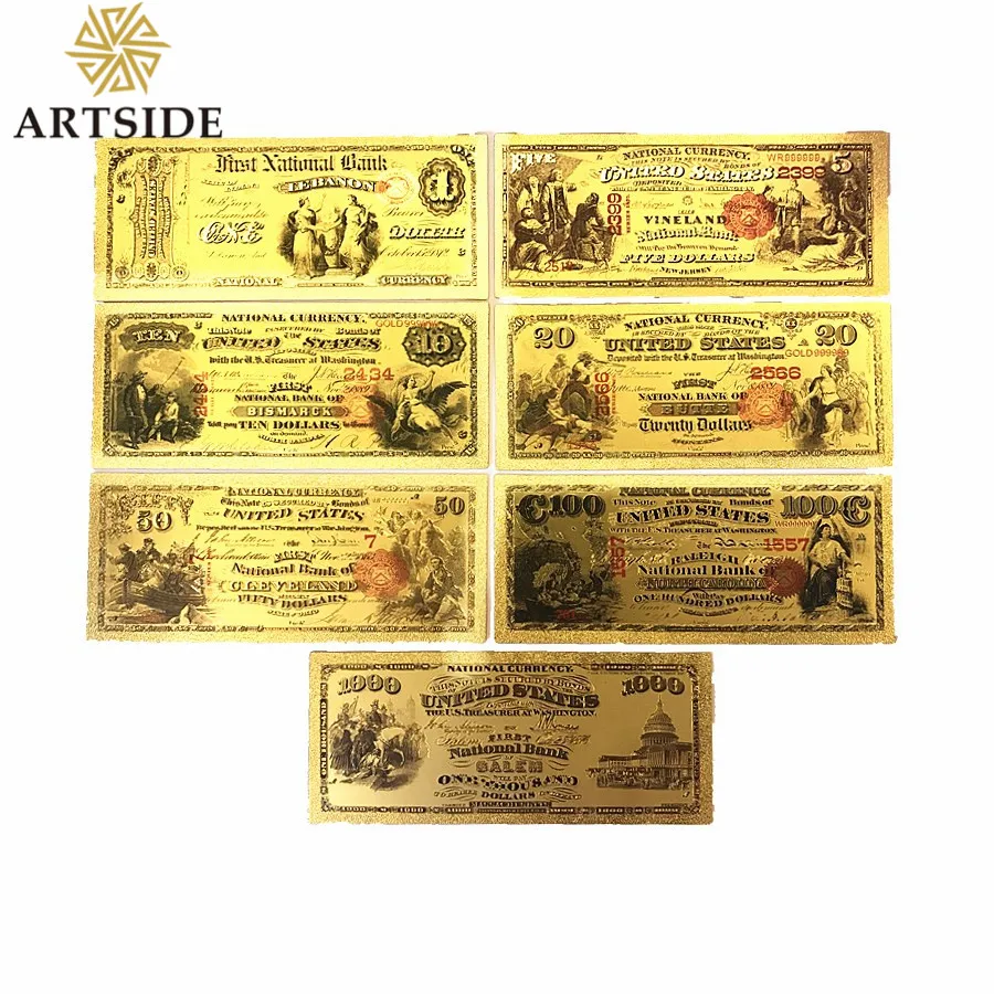 7 шт серия 1875 американская 24k Золотая банкнота лучшее качество США красочные