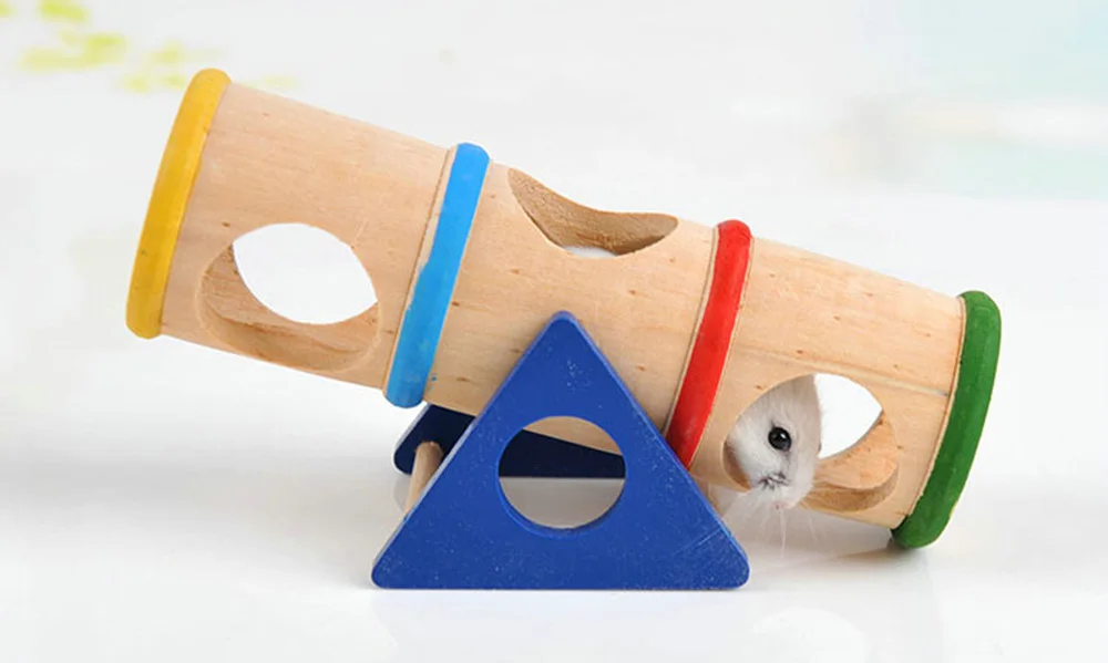 Домашние животные хомяк Seesaw спортивная игрушка деревянная пористая клетка дом с тоннелем трубка Крыса Мышь Мыши продукт маленький питомец спрятать играть забавные аксессуары