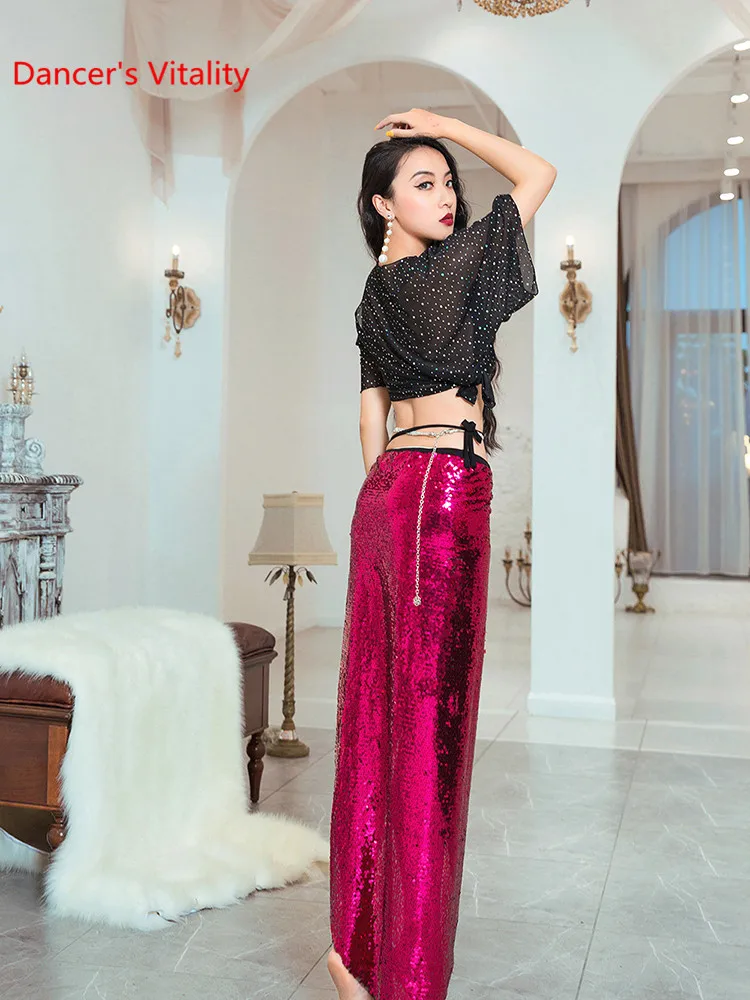 Новинка танцевальная одежда для живота женская начинающих с блестками хип шарф