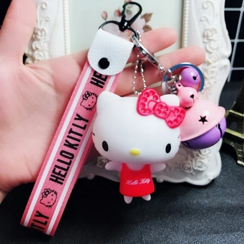 17 Милый мультяшный брелок hello kitty из кроличьего меха с помпонами и помпонами, брелок для женщин с кожаным ремешком и металлическим кольцом для ключей, брелок для автомобильных сумок D118 - Цвет: 17