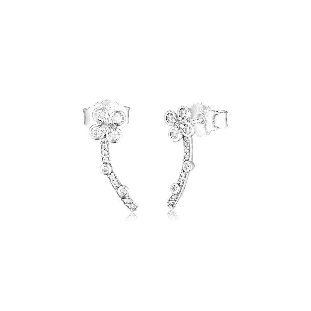 

CKK Silver 925 Jewelry Draped Four-Petal Flowers Studs Earrings For Women Anniversary Gift Sterling Silver Original Earring