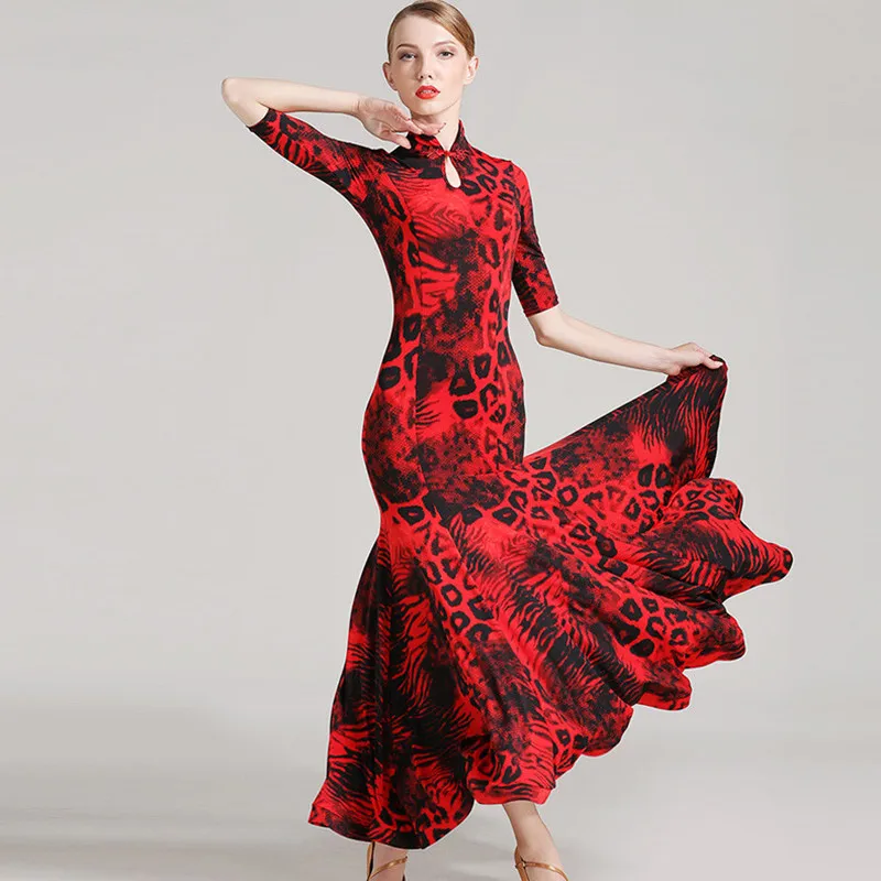 Женское платье для бальных танцев с синим леопардовым принтом|waltz dress|viennese waltz