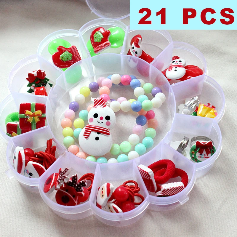 New kids Christmas Jewelry Combination Girls Gift Box Purple bear Necklace Hairpin Hairband Bracelet Earrings Set Year | Детская одежда