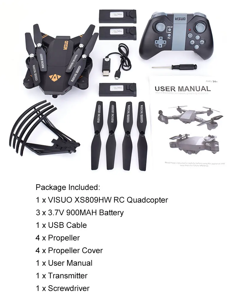 Складной Дрон VISUO XS809HW с широкоугольной HD камерой 720P Wi Fi FPV режим удержания высоты