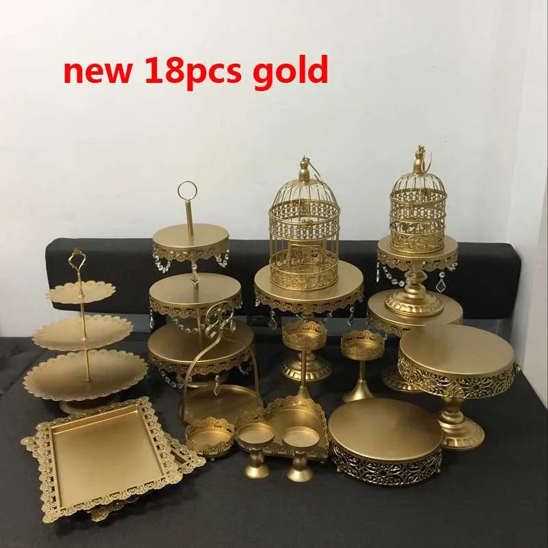 18pcs gold 4-15 шт. золотой белый торт стенд набор круглый металлический кристалл кекс ДЕСЕРТ ДИСПЛЕЙ с пьедесталом Свадебная вечеринка дисплей - Цвет: 18pcs gold