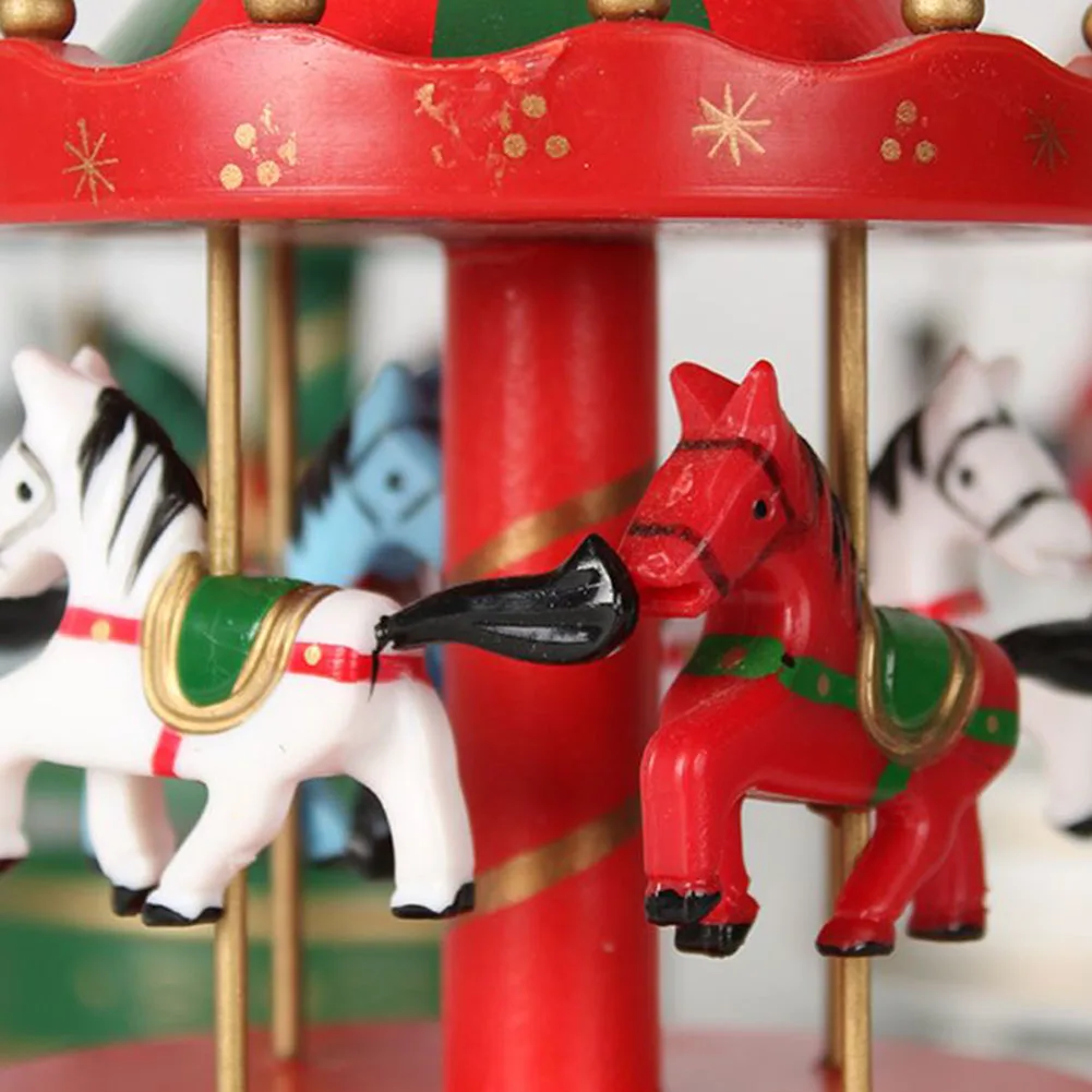 Деревянный музыкальная карусель коробка 4 лошадей вращающаяся Музыкальная