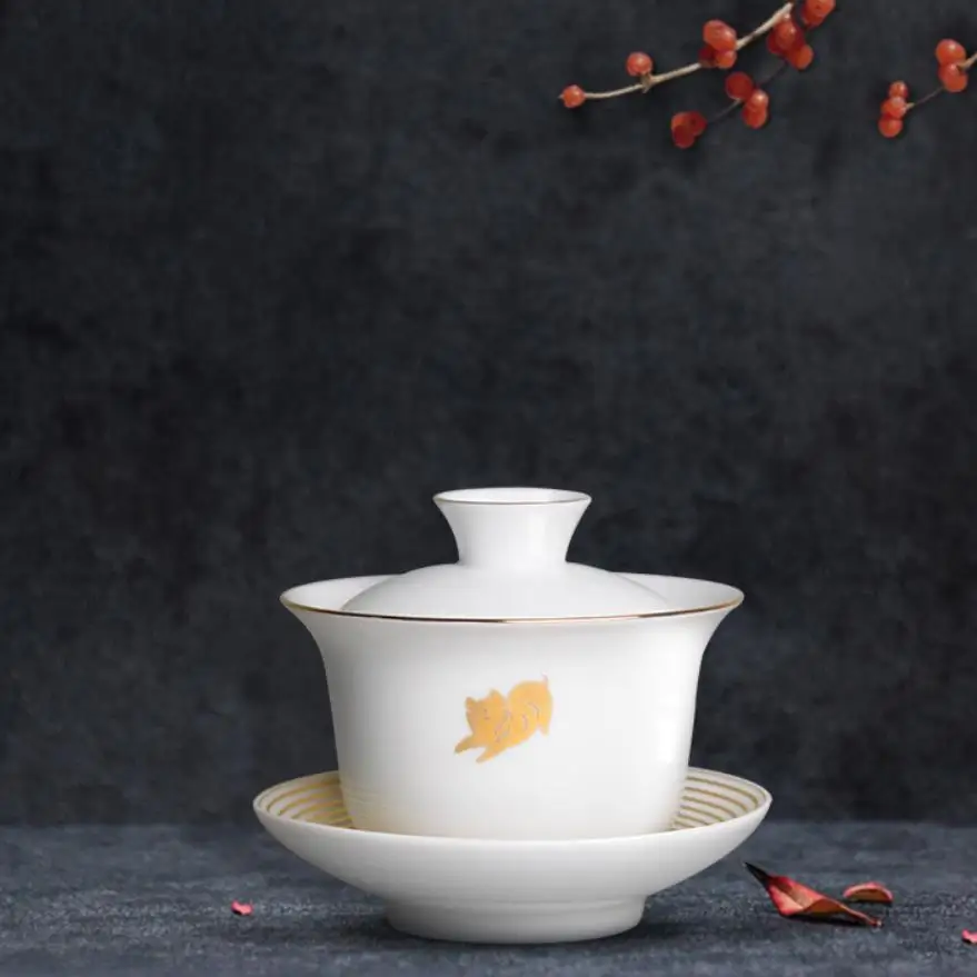 "King tea Mall" Чайная супница Gaiwan, чайная чашка фарфоровая Dayi "Золотая свинка" Чайные приборы чайные наборы