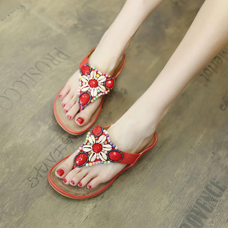 Вьетнамки с бусинами Повседневные летние шлепанцы гладиаторы Пляжная обувь на