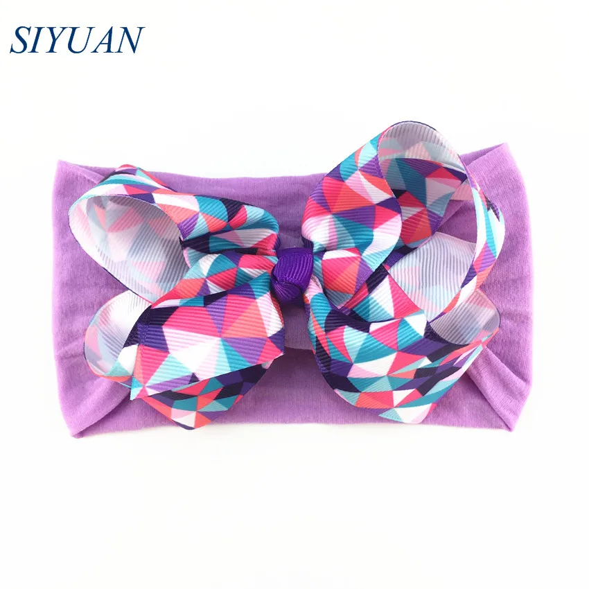 9 30pcs/lot Summer Style Soft Nylon Elastic Headband with 4.6 inch Grosgrain Ribbon Hair Bow Girl Hairband 35C Available HB089 - Цвет: 9