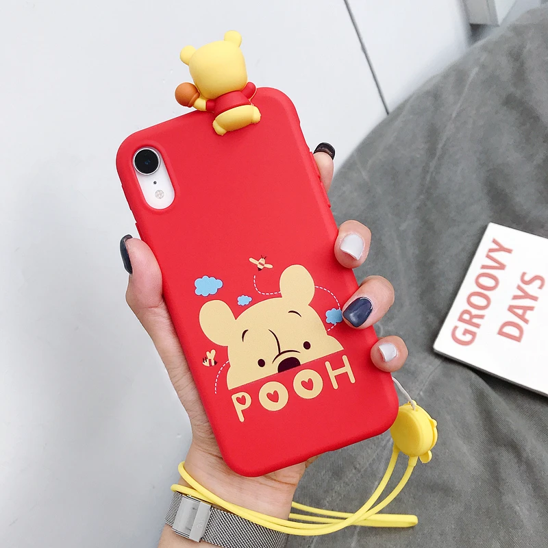 ORYKSZ Cute Cartoon Bear Soft Phone Case For iphone 6 6s 7 8 Plus Xs Cases iPhone Xr X Max Silicon Hand Strap Cover Coque |