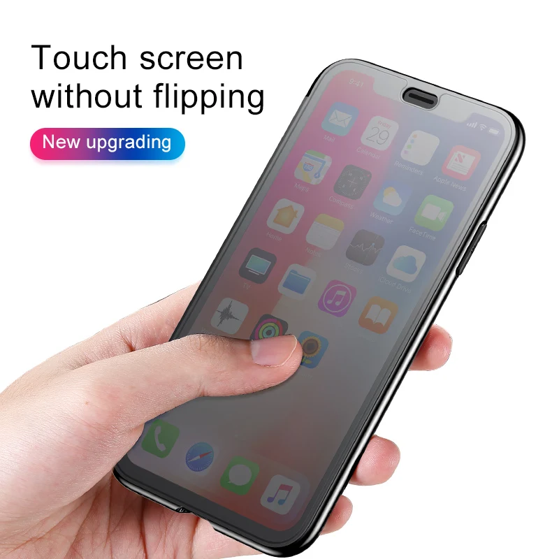Baseus Filp чехол для iPhone XS Max XR роскошное закаленное стекло полный защитный мобильный