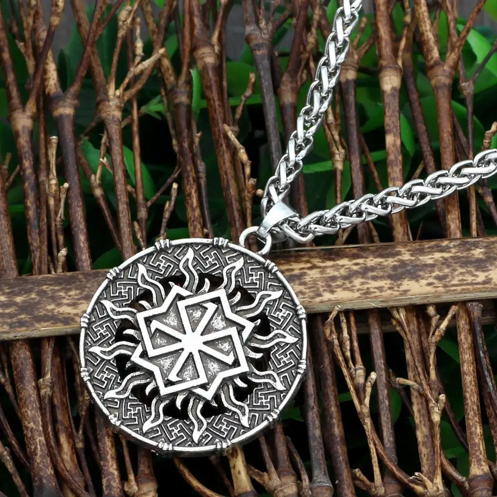 

Nordic Pagan Viking Valknut Necklaces Slavic Amulet Sun flower Antique Men Jewelry Steampunk Tibetan Religious Male sol