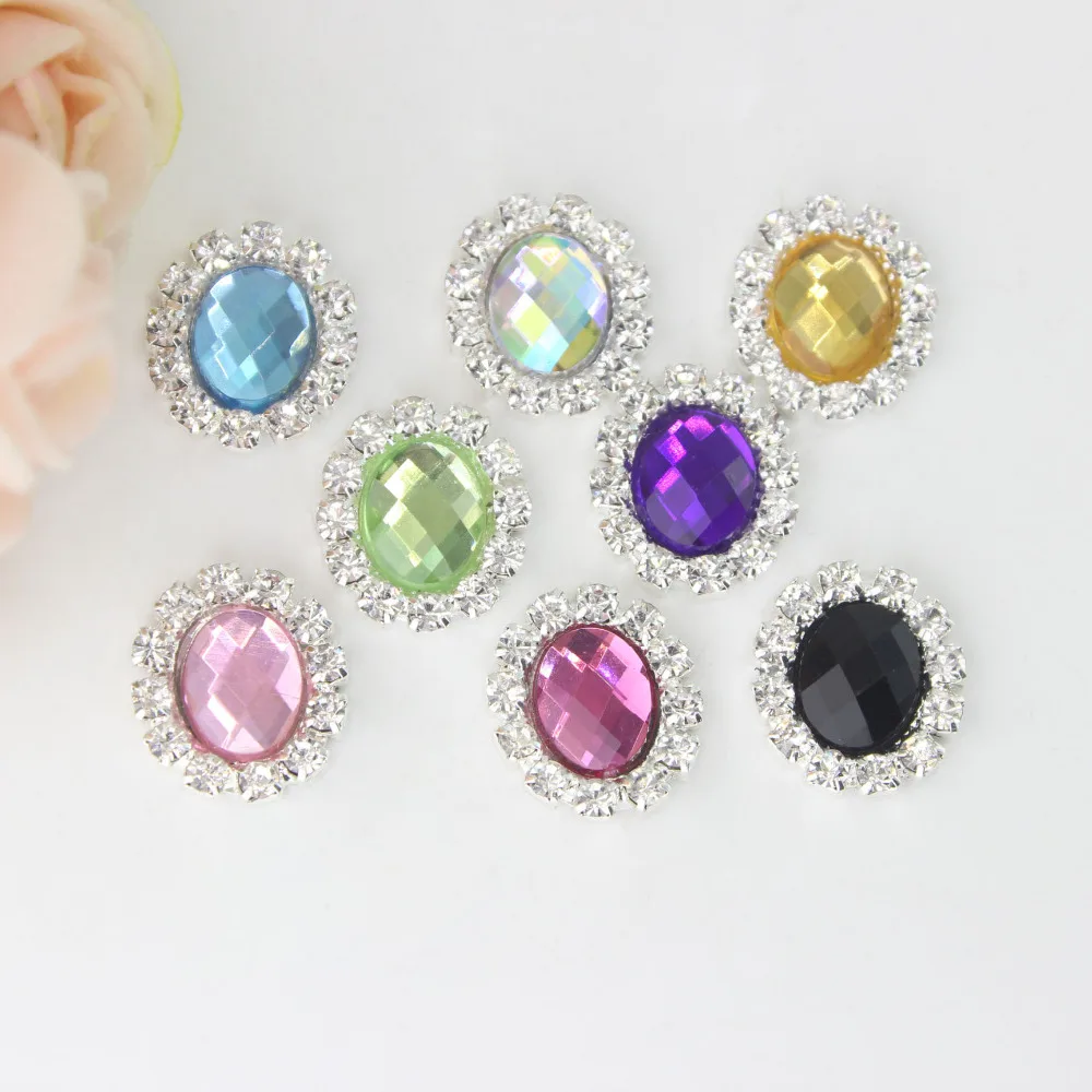 15 мм овальные акриловые стразы пуговицы с плоской спинкой для свадебных