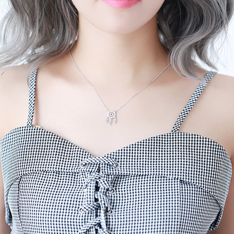 Цепочка с кулоном Ловец снов из серебра 100% пробы фианитами|necklace women|cz necklacechain pendant |