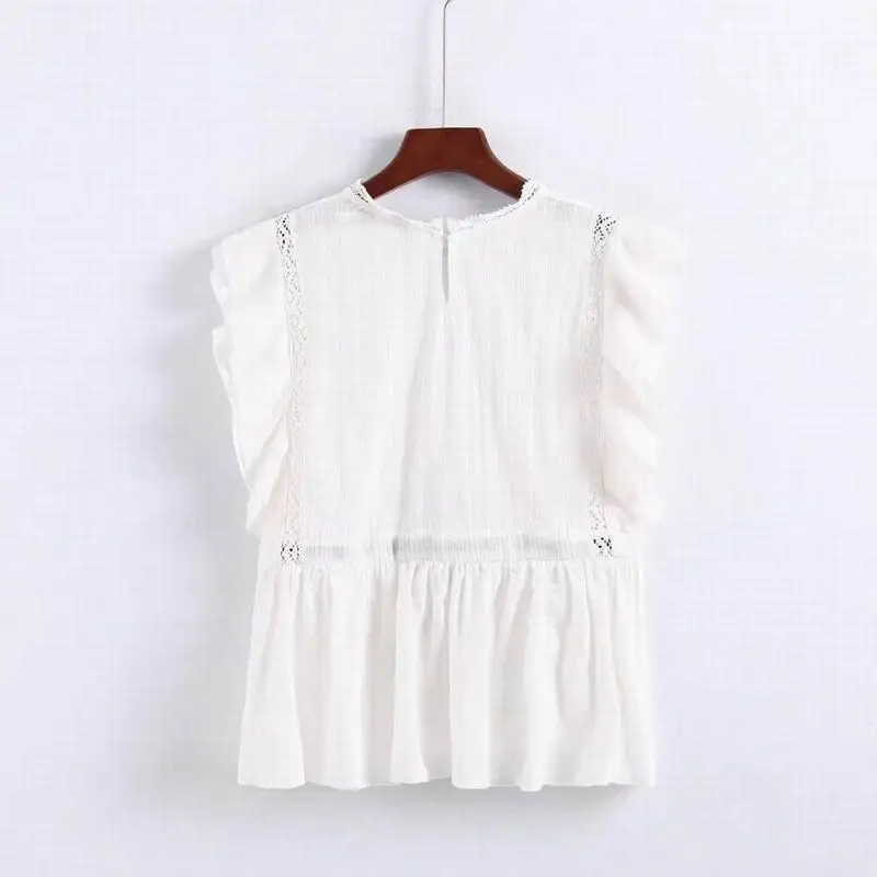 Женская белая блузка в стиле пэчворк ажурная черная с лентами летние топы для