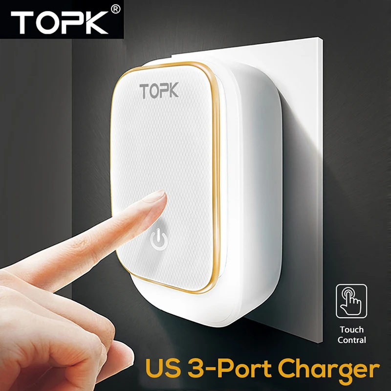 Сетевое зарядное устройство TOPK 3U 5 В/3 4 А 18 Вт EU 2 в 1 USB для iPhone X Samsung S9 Xiaomi mi 8