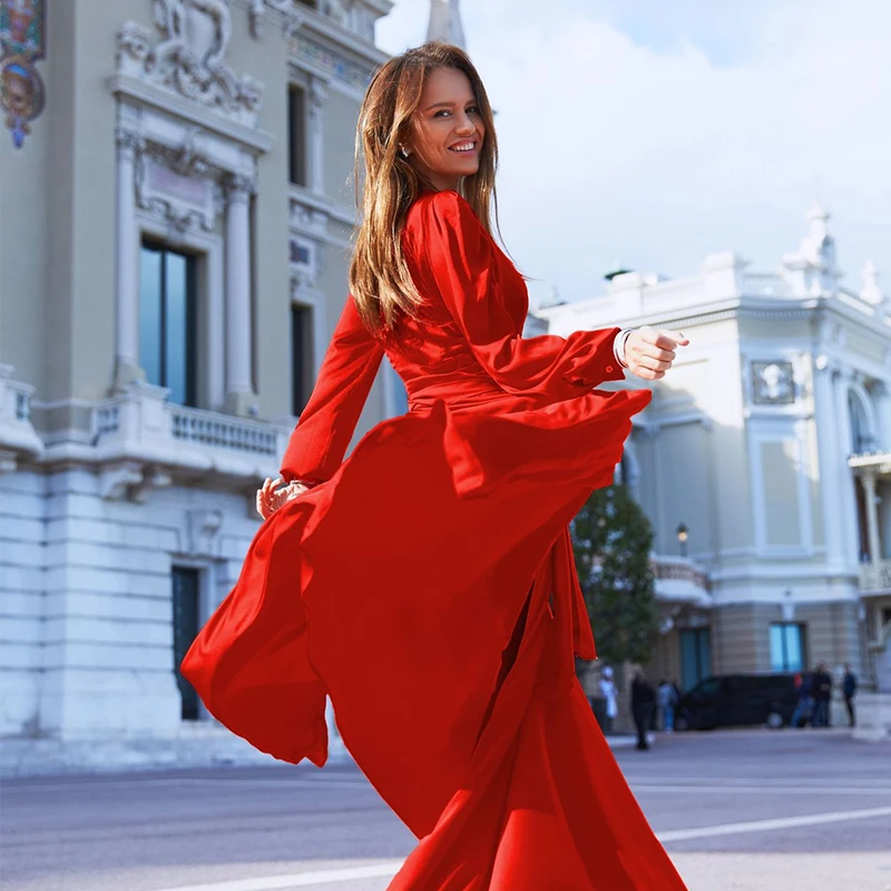 Осенне зимнее платье с перекрещивающимися краями в европейском и американском