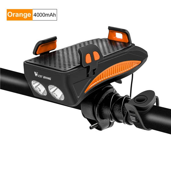 4000mAh Orange WEST BIKING велосипедный светильник 2000 мАч/4000 мАч аккумулятор внешний аккумулятор держатель для телефона 130дб динамик колокол 4 в 1 MTB велосипедные фары - Цвет: 4000mAh Orange