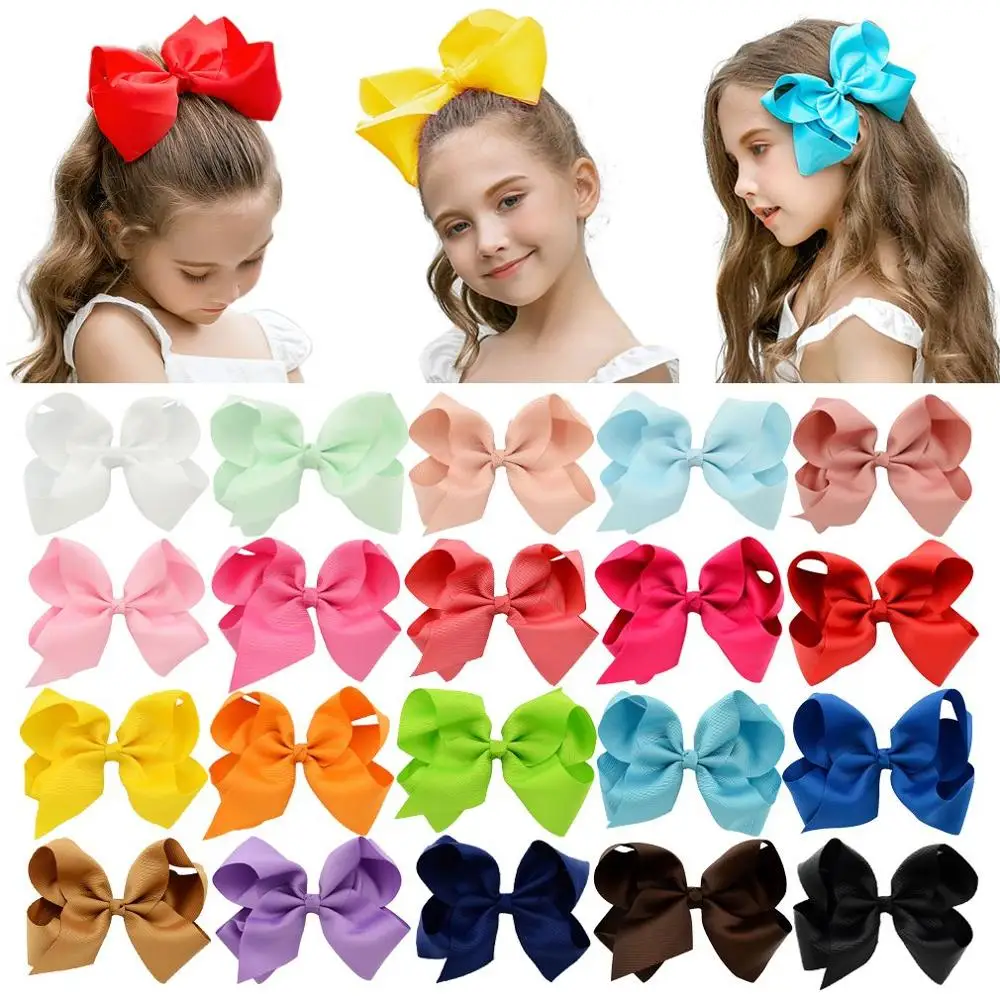 

20PCS/30PCS 6" Big Hair Bow Girls Solid Ribbon Hair Bows With Clip Boutique Hair Accessories Kids Hairpin 588