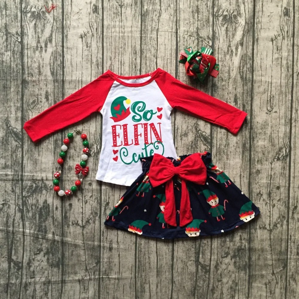 Рождественская шапка осень/зима для маленьких девочек outifits так elfin симпатичные комплекты детской одежды топ с юбки лук матч с аксессуарами
