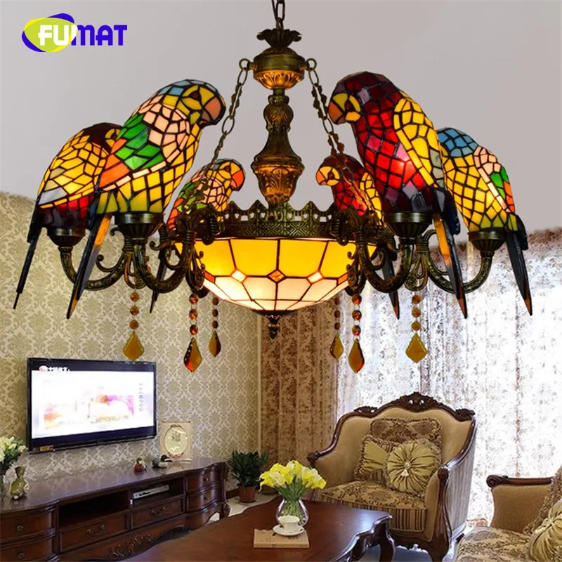 Люстра FUMAT Тиффани из витражного стекла подвесная светодиодсветодиодный лампа E27