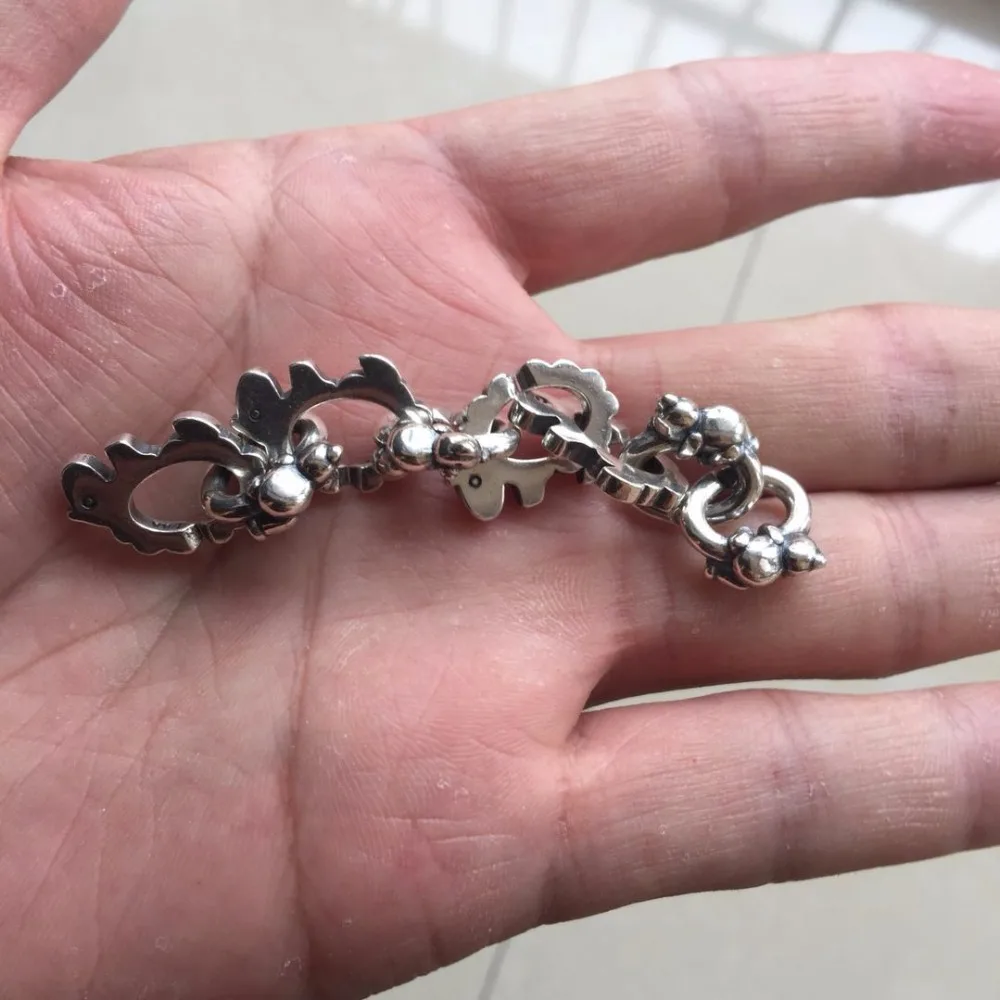 Mistletoe из натуральной 925 пробы Серебряный медведь, серебряное звено X замки подходит для европейского тролля браслет ювелирные изделия