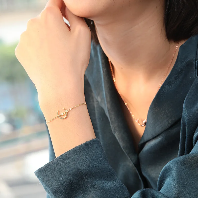 Женский Браслет манжета из чистого серебра S925 пробы с полумесяцем и звездным