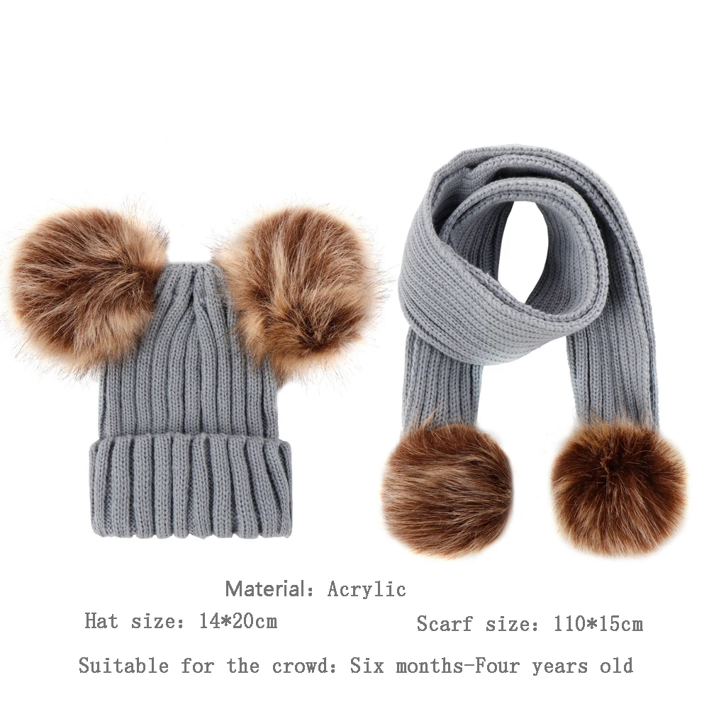 

Winter Baby Girls Boy Real Raccoon Knitted Hat Scarf Set With Fur Pompom Ball Caps Baby Children Hats Kids Warm Beanie Suits Z34