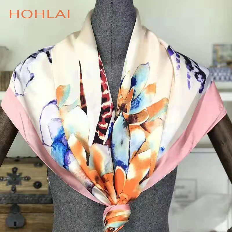 

Luxury Designer Women Scarves For Shawl Floral Print Silk Satin Hijab Scarf Female 90cm Fashion Square Scarfs For Ladies Shawls