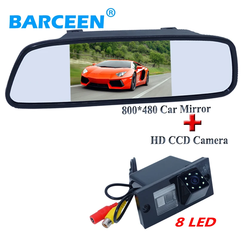 

170 degree glass lens material car rearview camera bring ccd + 8 led lights with 5" car mirrror apply for Hyundai H1