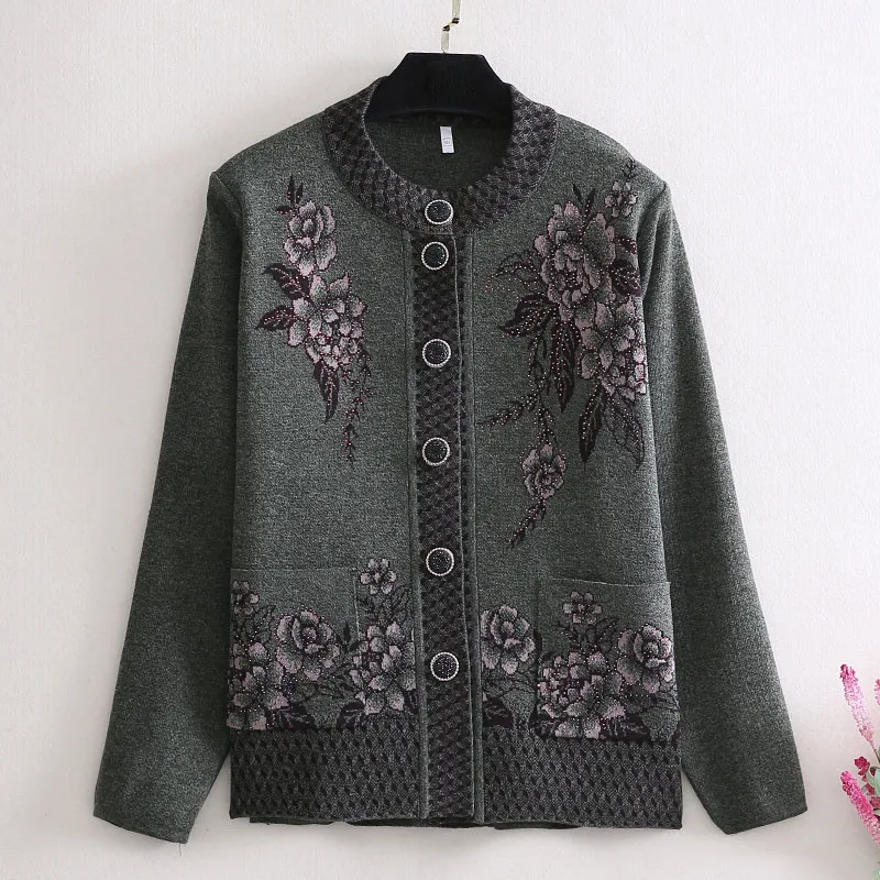 Women Tops Knitwear Cardigan Sweater Thick 2021 Autumn Plus size 4XL Middle-aged Female Flower Embroidery Knit Coat W295 |