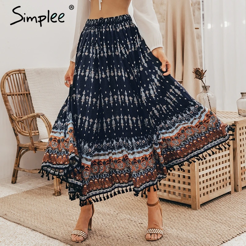 женская длинная юбка Simplee с цветочным принтом хлопковая богемная высокой талией