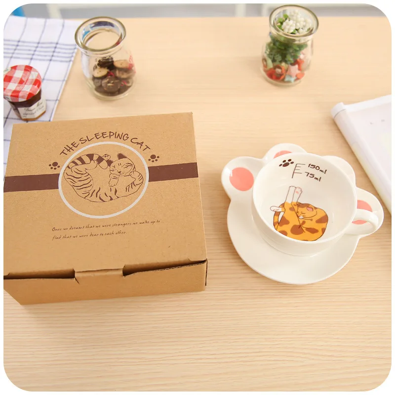 150 мл милый кот мультфильм кружка набор креативная кошачья молочная чашка для