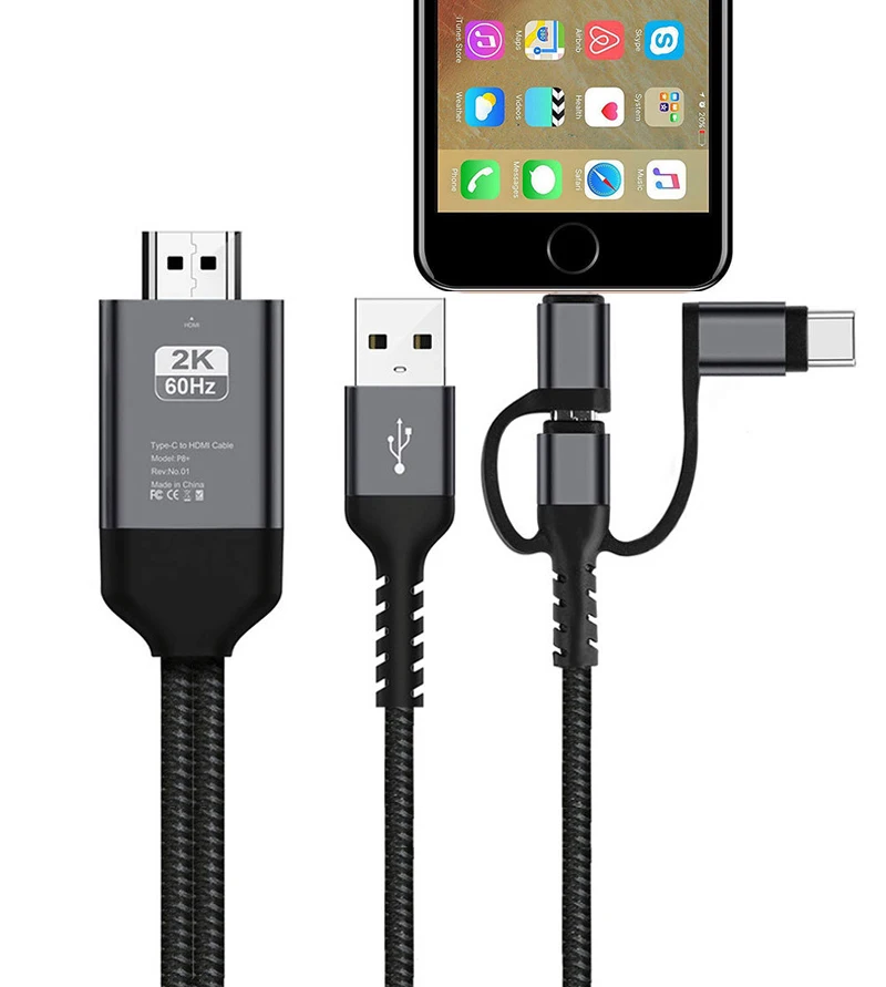 2K 60Hz USB HDMI беспроводной Wifi зеркальный литой Кабель-адаптер для iPhone iPad iOS Micro usb type C Android телефон к телевизору HD tv проектор