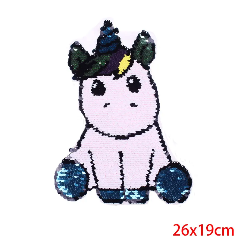 Prajna Cute Unicorn Reversible Patch Horse Sequin Glitter Embroidered Patches Stripe Sew On For Clothes Stickers Badge | Дом и сад