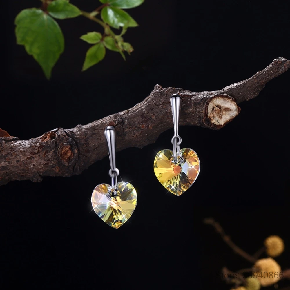 LEKANI Кристаллы серьги в форме сердца кристаллы от Swarovski 925 стерлингового серебра Висячие пирсинг для женщин лучшие друзья подарок