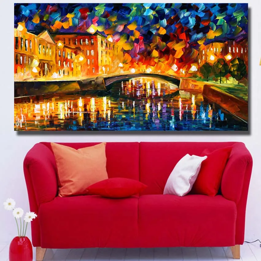 Large size 100% handpainted knife night street Oil Painting On Canvas Wall Art picture for sitting Room home Decoration no frame | Дом и сад